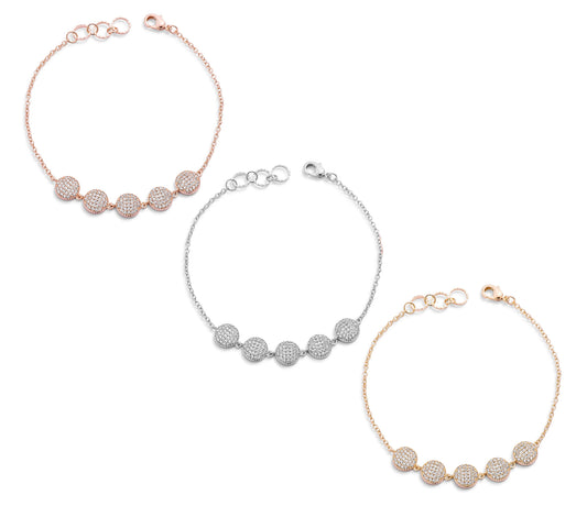 Silver or Rose Goldtone 0.8ct Cubic Zirconia Pave Disc Bracelet