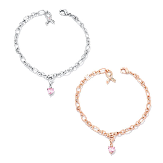 Silver or Rose Goldplated Breast Cancer Awareness Ribbon Bracelet