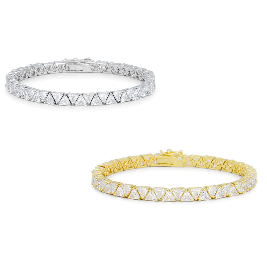 Silvertone or Goldtone Trillion Cubic Zirconia Tennis Bracelet