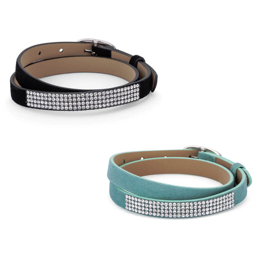 Stylish Black or Turquoise Colored Wrap Bracelet with Crystals