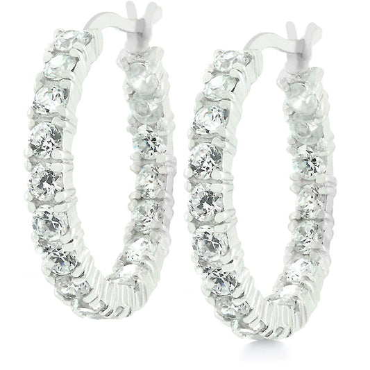 Silvertone 3.5 mm Round-Cut Cubic Zirconia Hoop Earrings