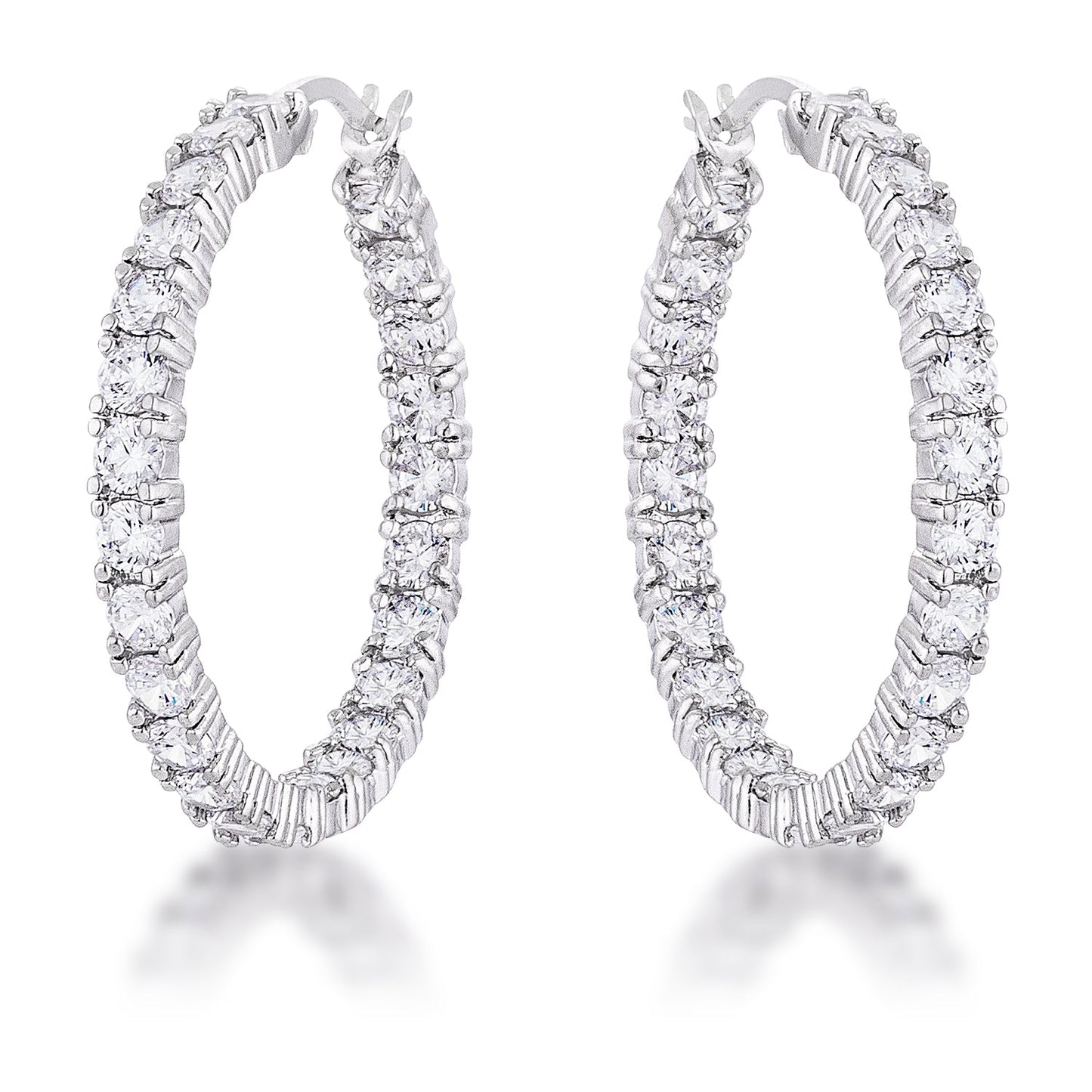 Silvertone 4 mm Round-Cut Cubic Zirconia Hoop Earrings