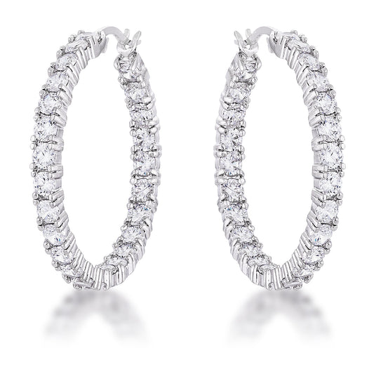 Silvertone 4 mm Round-Cut Cubic Zirconia Hoop Earrings