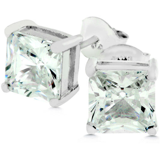 Sterling Silver 7 mm Princess-cut Cubic Zirconia Earring Studs