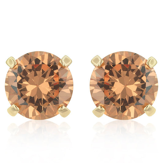 Goldtone 10mm Round Champagne Cubic Zirconia Stud Earrings