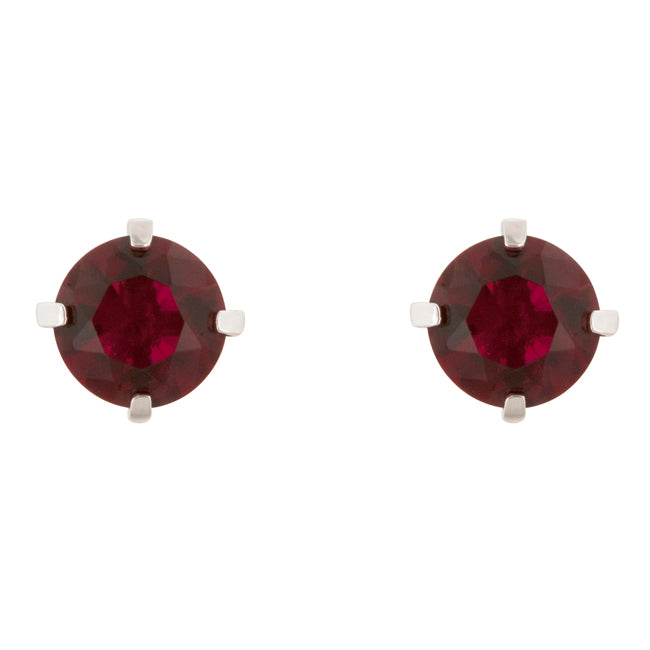 Silvertone 9.5 mm Red Round Cubic Zirconia Stud Earrings