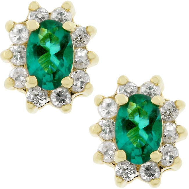 Goldtone Green and Clear Cubic Zirconia Royal Cluster Earrings