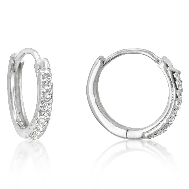 Silvertone 13mm Cubic Zircona Round Hoop Earrings