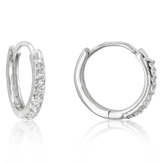 Silvertone 13mm Cubic Zircona Round Hoop Earrings