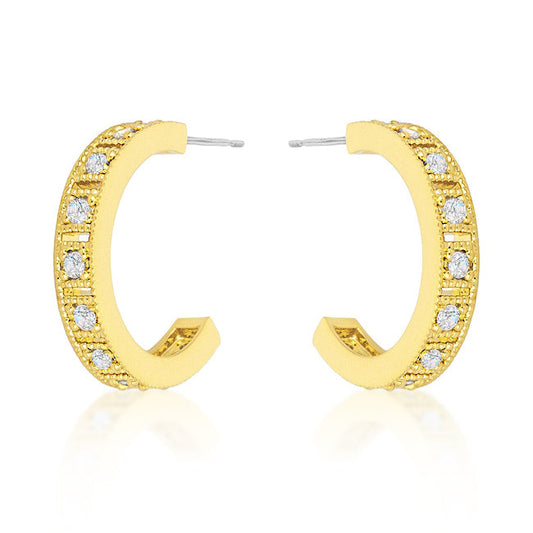 18k Yellow Goldplated 20mm Cubic Zirconia Semi-Hoop Earrings