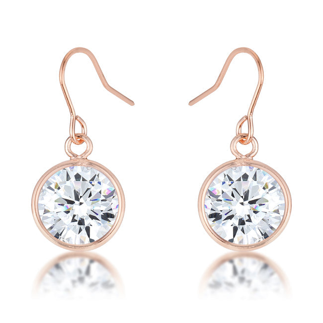 Rose Goldtone Bezel-Cut 9mm Round Cubic Zirconia Dangling Earrings