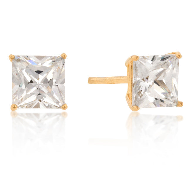 18k Yellow Goldplated Silver 6mm Princess Cubic Zirconia Studs