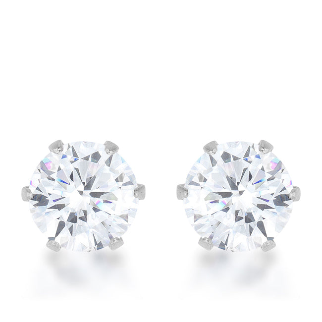 Stainless Steel 6mm Round Cubic Zirconia Earrings