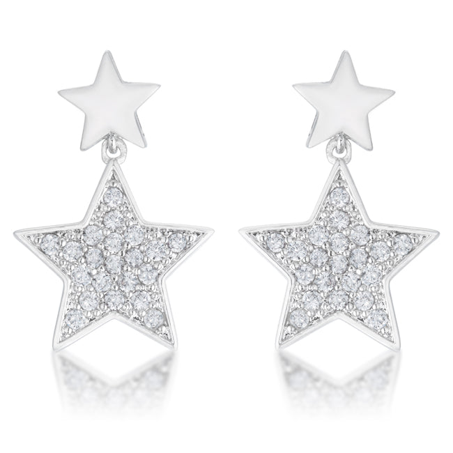 Silvertone Cubic Zirconia Dangling Star Earrings
