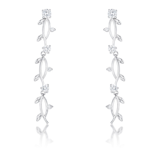 Silvertone Cubic Zirconia Dangling Vine Earrings