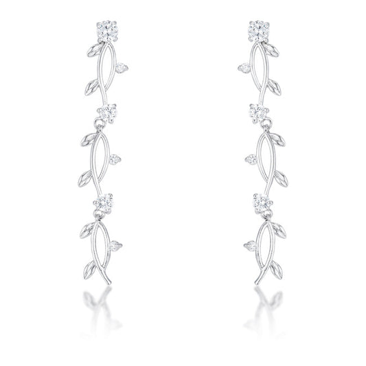 Silvertone Cubic Zirconia Dangling Vine Earrings