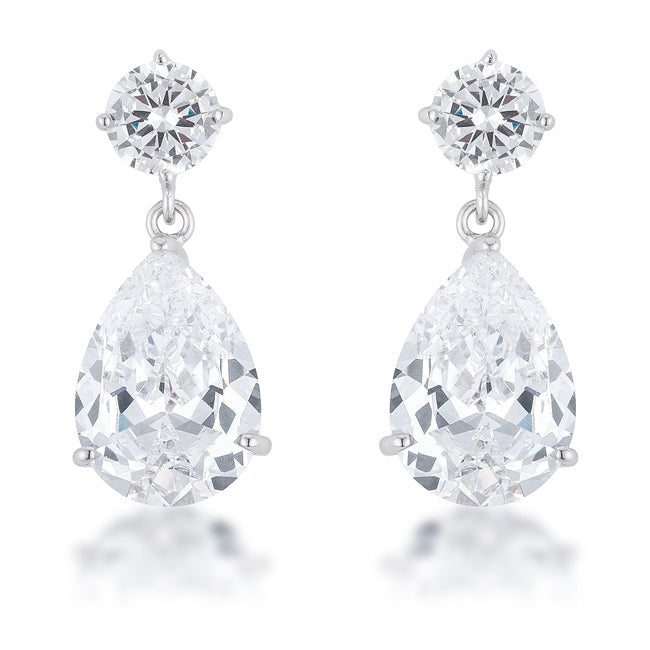 Silvertone Teardrop Cubic Zirconia Dangling Drop Earrings