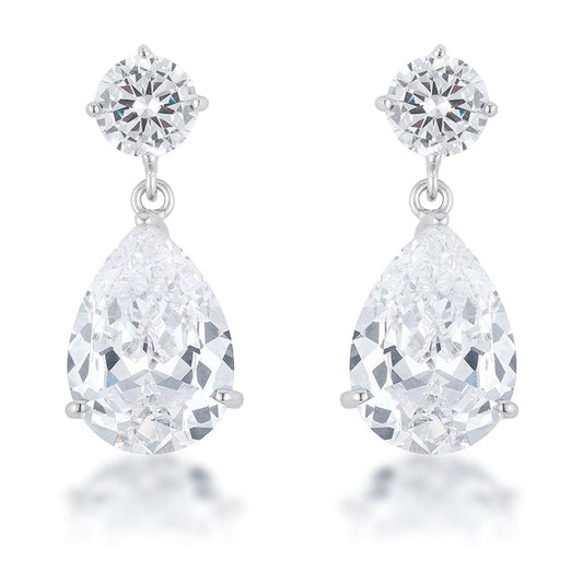 Silvertone Teardrop Cubic Zirconia Dangling Drop Earrings
