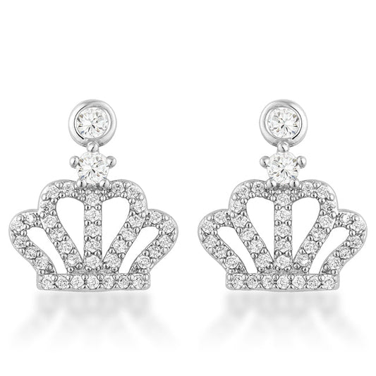 Silvertone Cubic Zirconia Dangling Crown Earrings