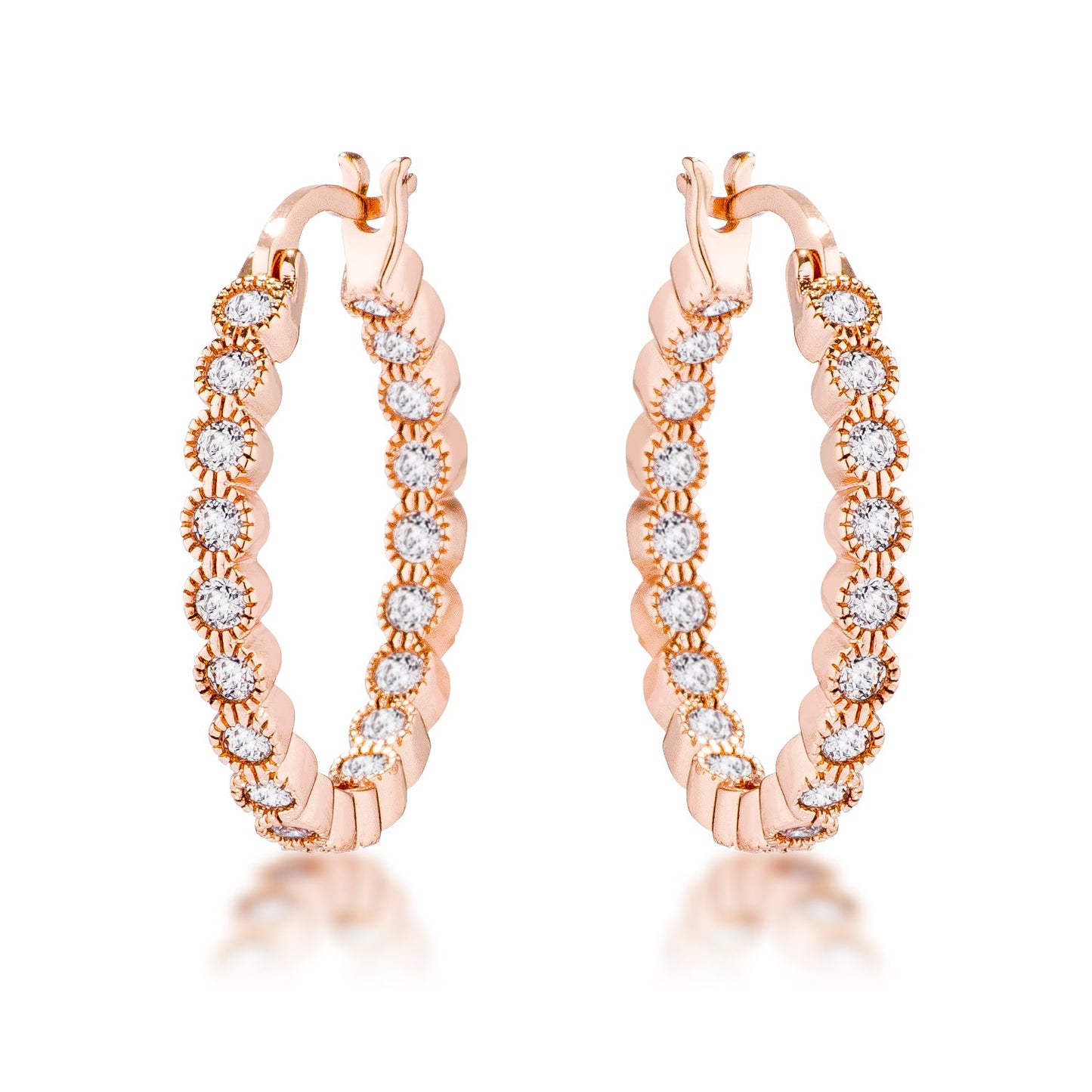 Rose Goldtone Cubic Zirconia Inside Out Hoop Earrings