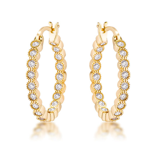 Goldtone Cubic Zirconia Inside Out Hoop Earrings