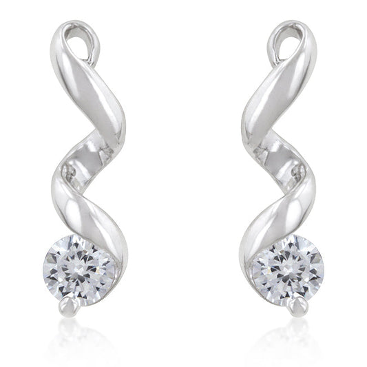 Silvertone Round Cubic Zirconia Twisting Hoop Drop Earrings
