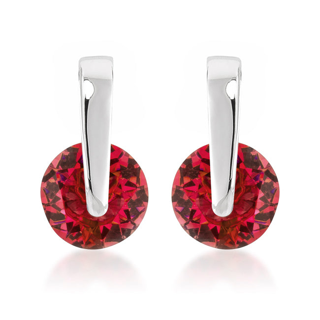 Silvertone Round Red Cubic Zirconia Suspended Drop Earrings