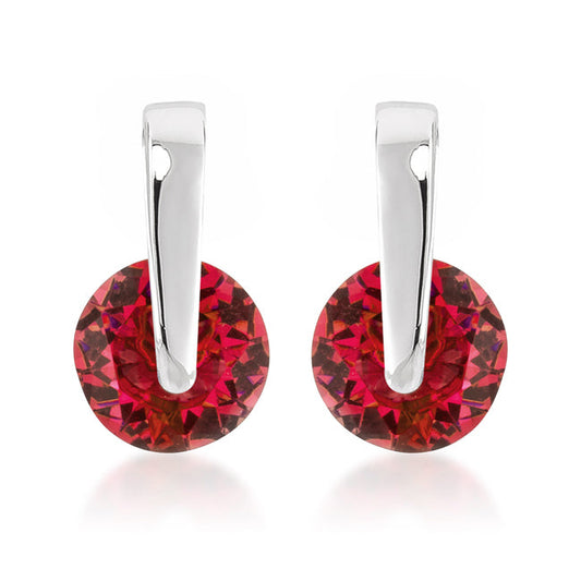 Silvertone Round Red Cubic Zirconia Suspended Drop Earrings