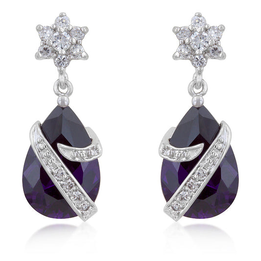 Silvertone Purple Cubic Zirconia Wrapped Teardrop Earrings