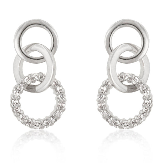 Silvertone Three Interlocking Circle Cubic Zirconia Drop Earrings