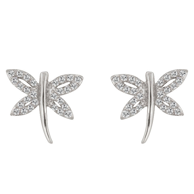 Silvertone Cubic Zirconia Dragonfly Stud Earrings