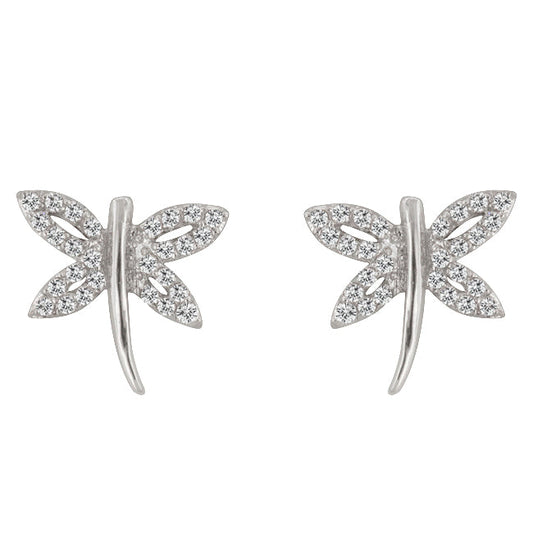 Silvertone Cubic Zirconia Dragonfly Stud Earrings