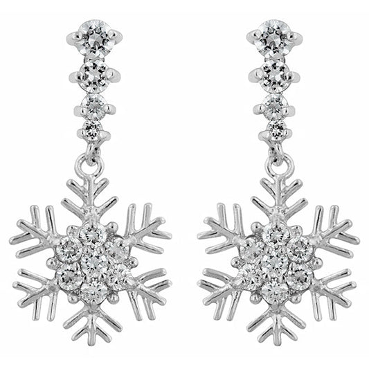 Silvertone Cubic Zirconia Dangling Snowflake Earrings