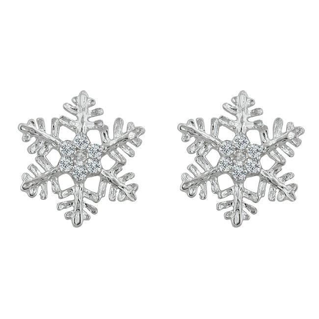 Silvertone Clear Crystal Snowflake Stud Earrings