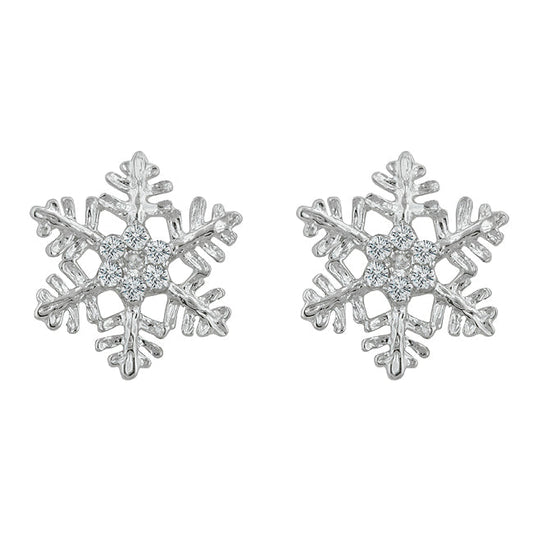 Silvertone Clear Crystal Snowflake Stud Earrings