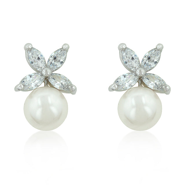 Silvertone Butterfly and Pearl Stud Earrings