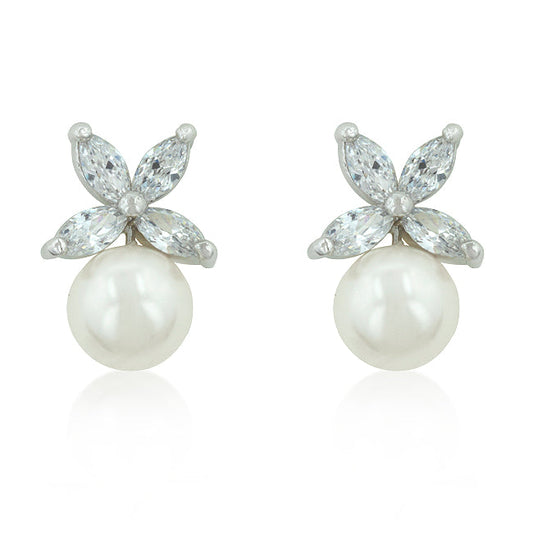 Silvertone Butterfly and Pearl Stud Earrings