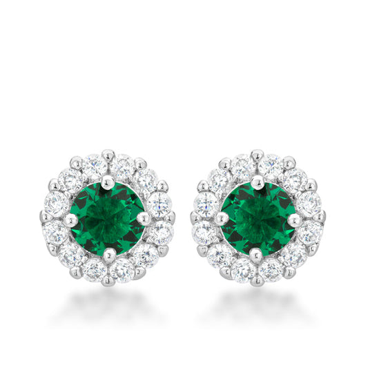 Silvertone Green Cubic Zirconia Halo Stud Earrings