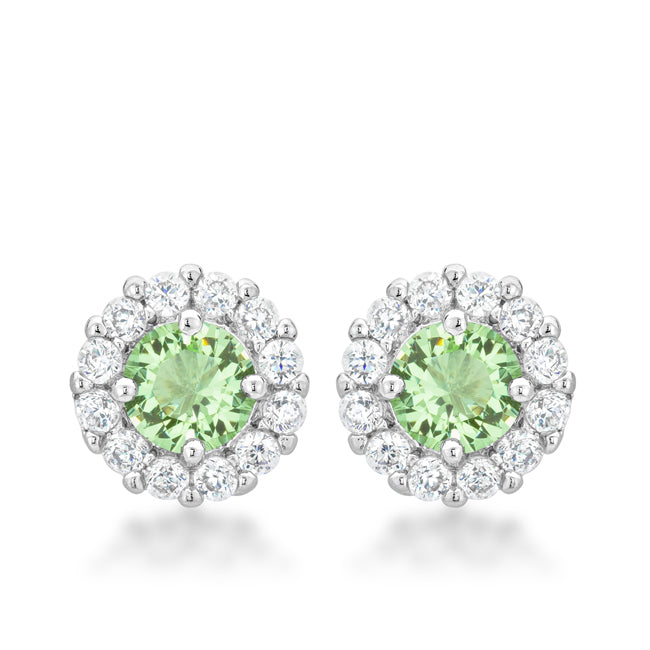 Silvertone Light Green Cubic Zirconia Halo Stud Earrings