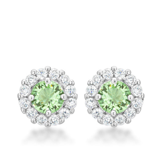 Silvertone Light Green Cubic Zirconia Halo Stud Earrings