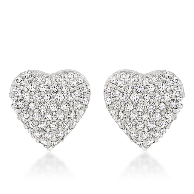 Silvertone Clear Cubic Zirconia Heart Stud Earrings