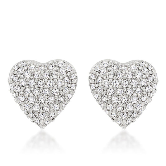 Silvertone Clear Cubic Zirconia Heart Stud Earrings