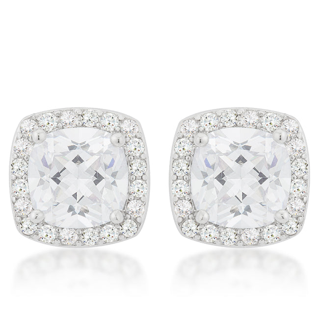 Silvertone Clear Cushion-Cut Cubic Zirconia Halo Stud Earrings