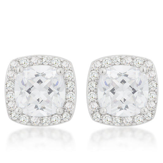 Silvertone Clear Cushion-Cut Cubic Zirconia Halo Stud Earrings
