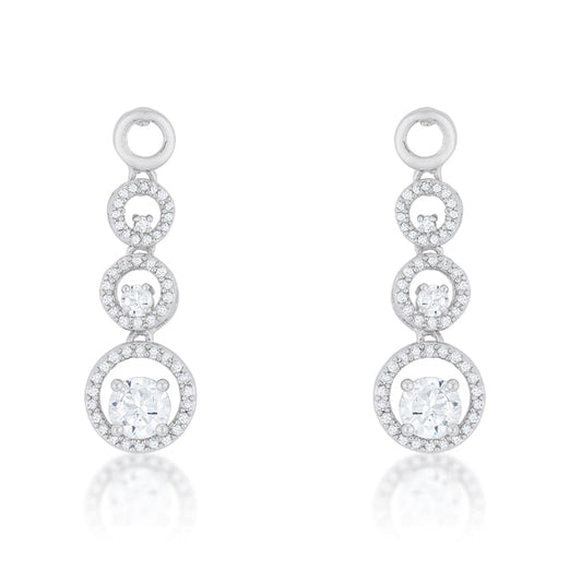 Silvertone Cubic Zirconia Graduating Round Halo Drop Earrings