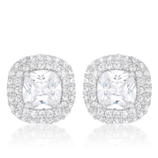 Precious Stars Silvertone Cubic Zirconia Double Halo Stud Earrings