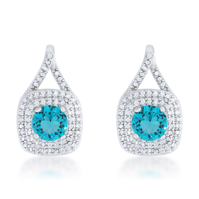 Precious Stars Silvertone Fancy Aqua Cubic Zirconia Fancy Halo Drop Earrings