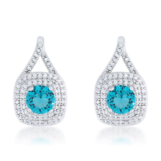 Precious Stars Silvertone Fancy Aqua Cubic Zirconia Fancy Halo Drop Earrings
