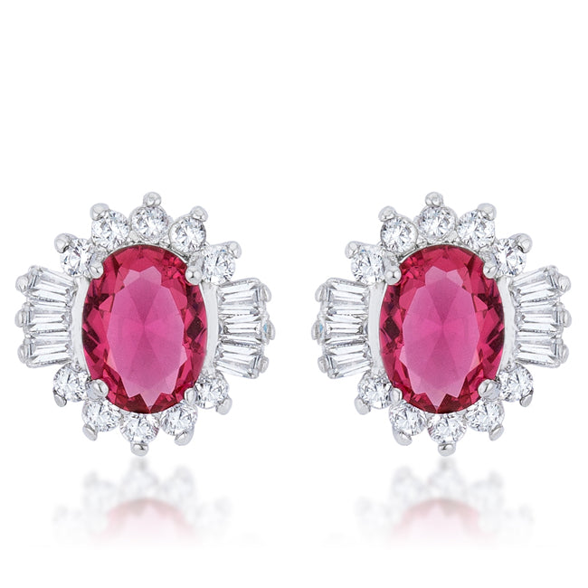 Silvertone Ruby Red Cubic Zirconia Fancy Stud Earrings