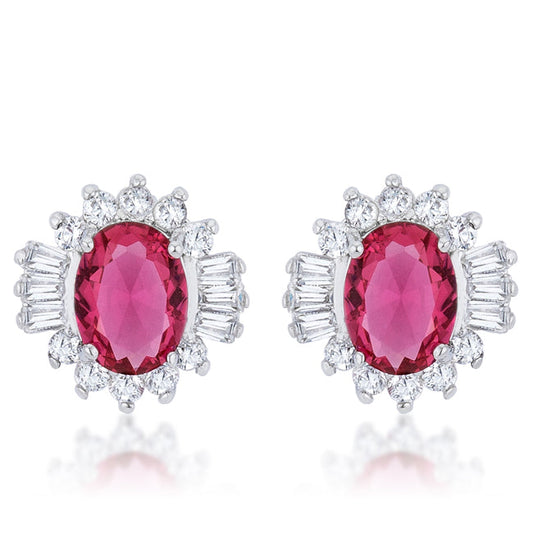 Silvertone Ruby Red Cubic Zirconia Fancy Stud Earrings